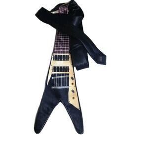 Vintage Wag-Knot Gibson Flying V Guitar Necktie‎ Novelty Rock Music Tie Black